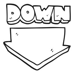 black and white cartoon down arrow symbol
