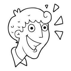 black and white cartoon excited man
