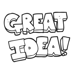 black and white cartoon GREAT IDEA symbol