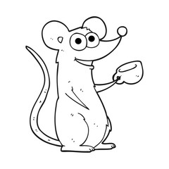 black and white cartoon mouse with cup of tea
