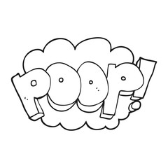 black and white cartoon poop! text