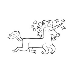 black and white cartoon unicorn