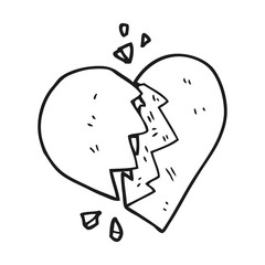 black and white cartoon broken heart