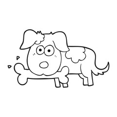 Obraz na płótnie Canvas black and white cartoon dog with bone