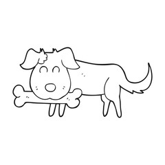 black and white cartoon dog with bone