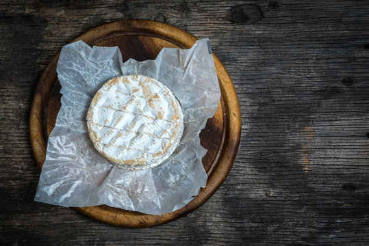 Whole camembert cheese top view