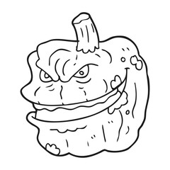 black and white cartoon spooky pumpkin