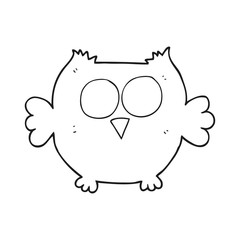 black and white cartoon happy owl