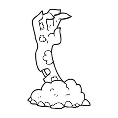 black and white cartoon zombie hand rising from ground