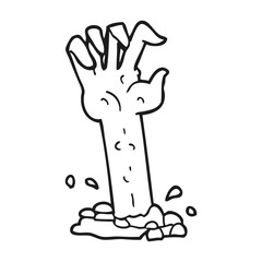 black and white cartoon zombie hand rising from ground