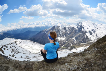 Woman relaxing in the mountains in  Georgia 
