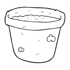 black and white cartoon pot of earth