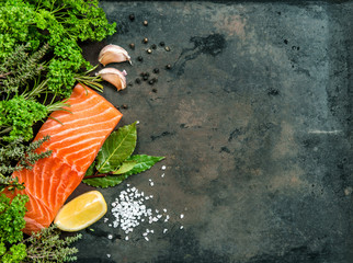 Salmon fish fillet with herbs and spices