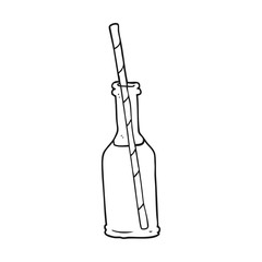 black and white cartoon soda bottle and straw