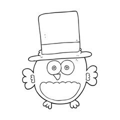 black and white cartoon owl in top hat