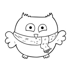 black and white cartoon owl