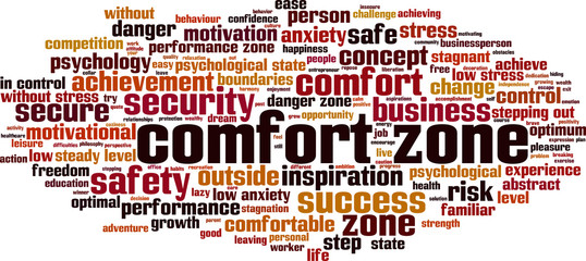 Comfort zone word cloud concept. Vector illustration