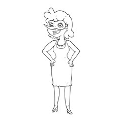 black and white cartoon woman wearing mask