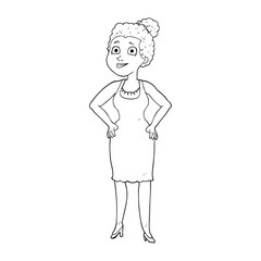 black and white cartoon woman wearing dress