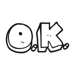 black and white cartoon word OK