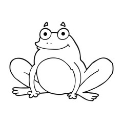 black and white cartoon happy frog