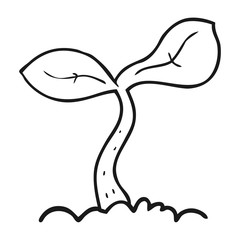 black and white cartoon seedling growing