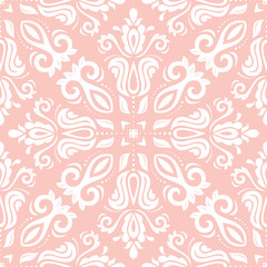 Oriental vector classic pink and white ornament. Seamless abstract background