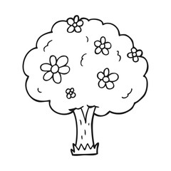 black and white cartoon tree with flowers