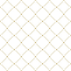 Geometric repeating vector ornament with diagonal dotted lines. Seamless abstract modern golden pattern