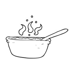 black and white cartoon bowl of stew