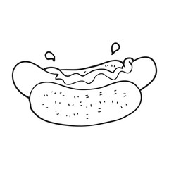 black and white cartoon hotdog