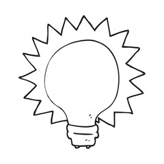 black and white cartoon light bulb