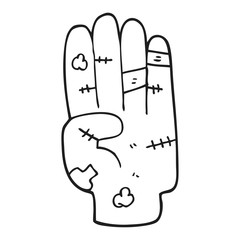 black and white cartoon injured hand