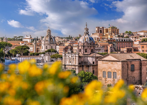 Fototapeta View of Rome from Roman Forum in Italy