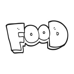 black and white cartoon word food