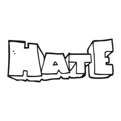 black and white cartoon word Hate