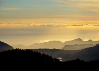 Shadows on the mountains at sunset, Gran canaria, Canary islands