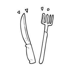 black and white cartoon knife and fork