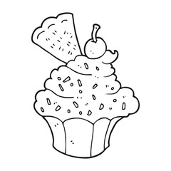 black and white cartoon cupcake
