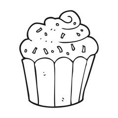 black and white cartoon cupcake