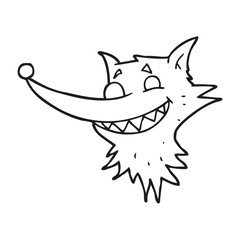 black and white cartoon grinning wolf face