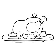 black and white cartoon cooked turkey