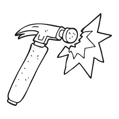 black and white cartoon hammer