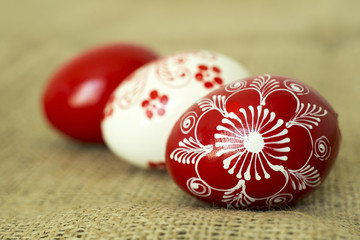 Beautiful handmade painted red Easter eggs