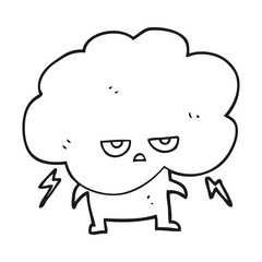 black and white cartoon raincloud