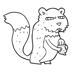 black and white cartoon angry squirrel with nut