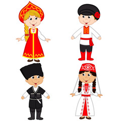 set of isolated children of Russia and Georgia nationalities- vector illustration, eps