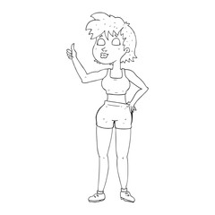 happy gym woman giving thumbs up symbol