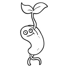 black and white cartoon sprouting seed