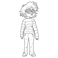 black and white cartoon geeky girl